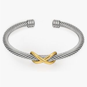 Silver with gold knot twisted cuff bracelet with infinity knot designer look